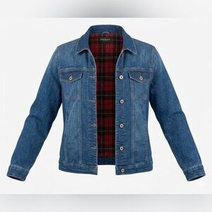 Parasuco Jeans Denim Jacket Red Black Plaid Lined Double Fleece lining Size L